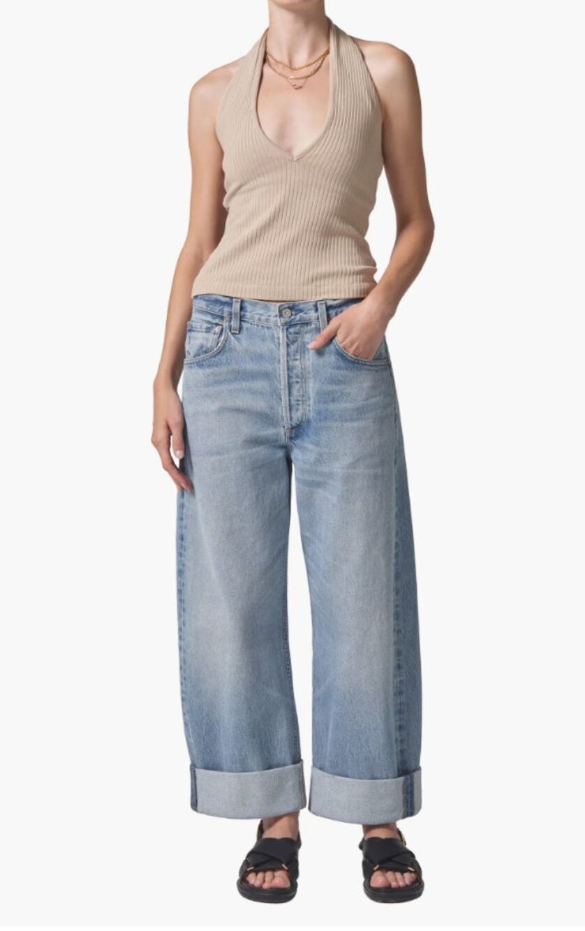 Citizens Of Humanity Ayla Baggy Cuffed Wide Leg Jeans In Gemini Light Wash Sz 32